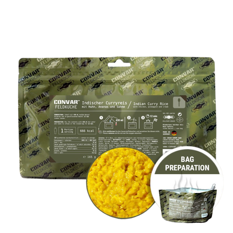 CONVAR™ gevriesdroogde maaltijd - Indiase curryrijst, kip en ananas