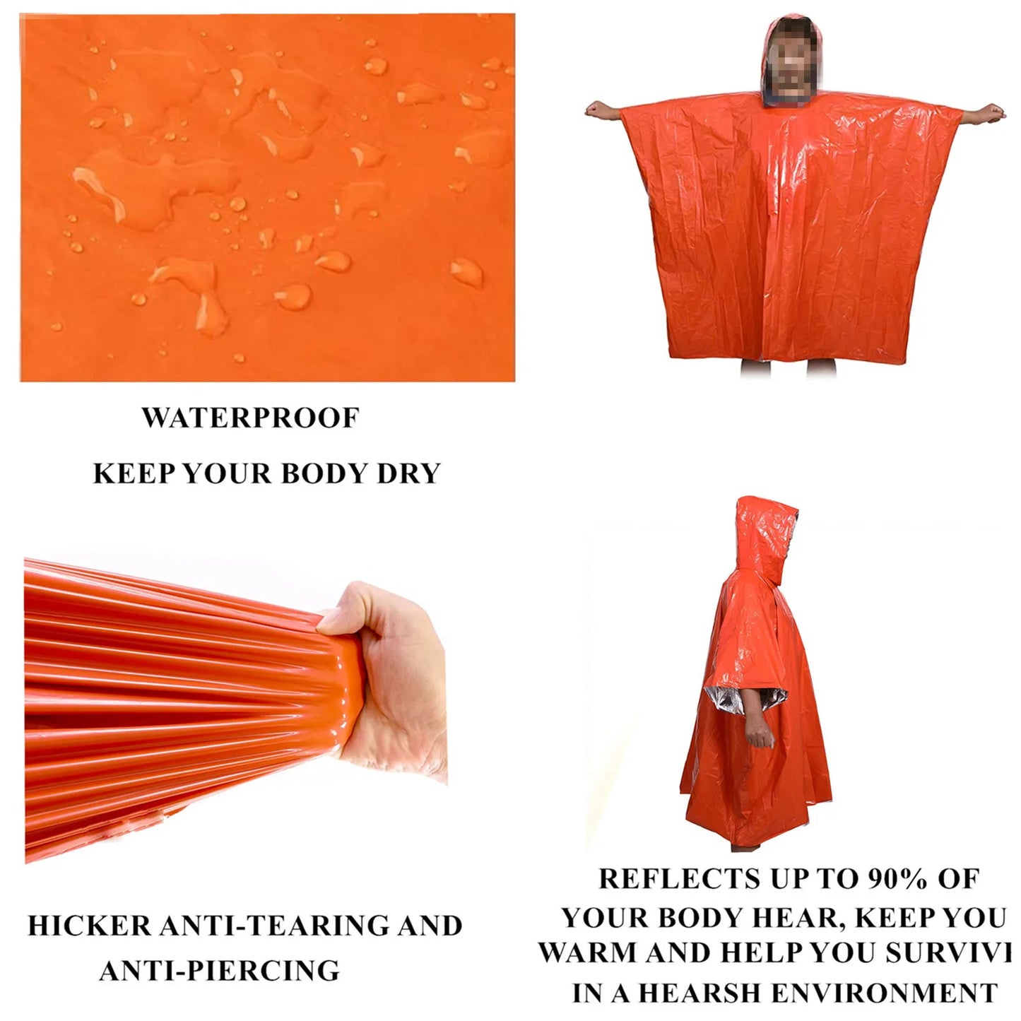 Poncho de secours imperméable avec sifflet