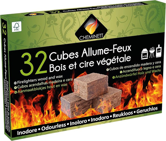 32 blocs allume-feu en bois et cire végétale Cheminett