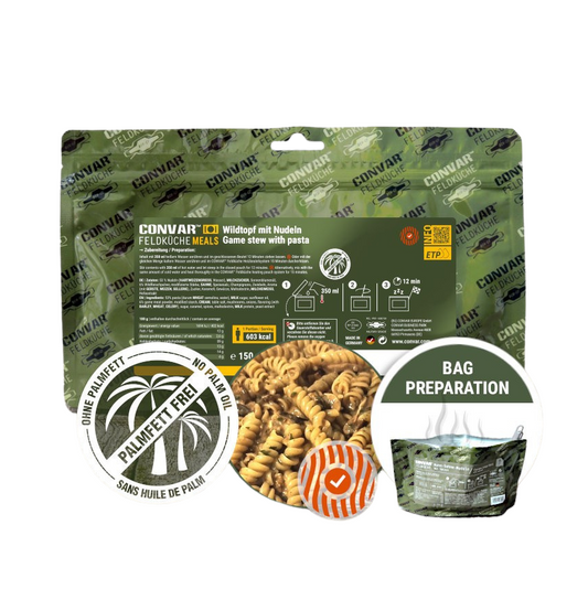 CONVAR™ gevriesdroogde maaltijd – wild- en pastastoofpot