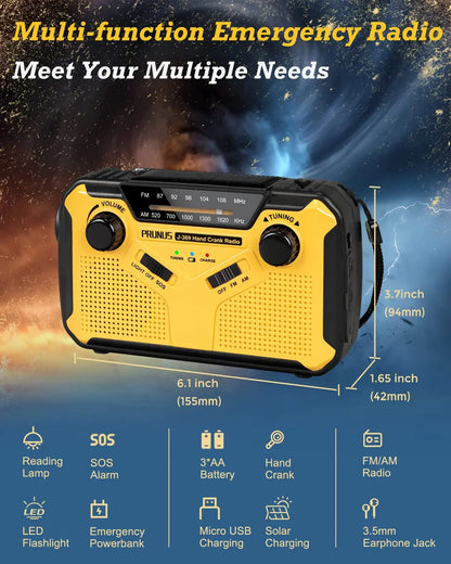 Prunus J-369 Solar Hand Crank Emergency Radio