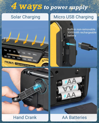 Prunus J-369 Solar Hand Crank Emergency Radio